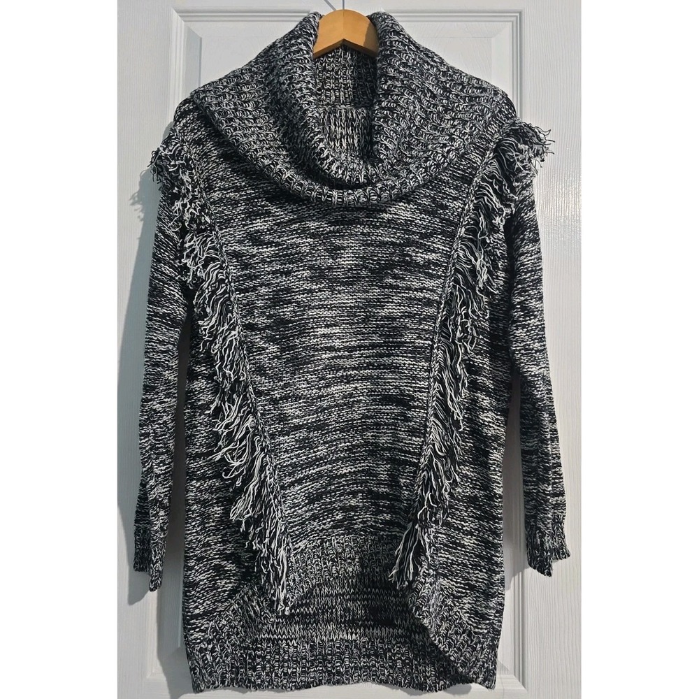 New Directions Black/vanilla Cream Fringe Cowl Pullover Sz M